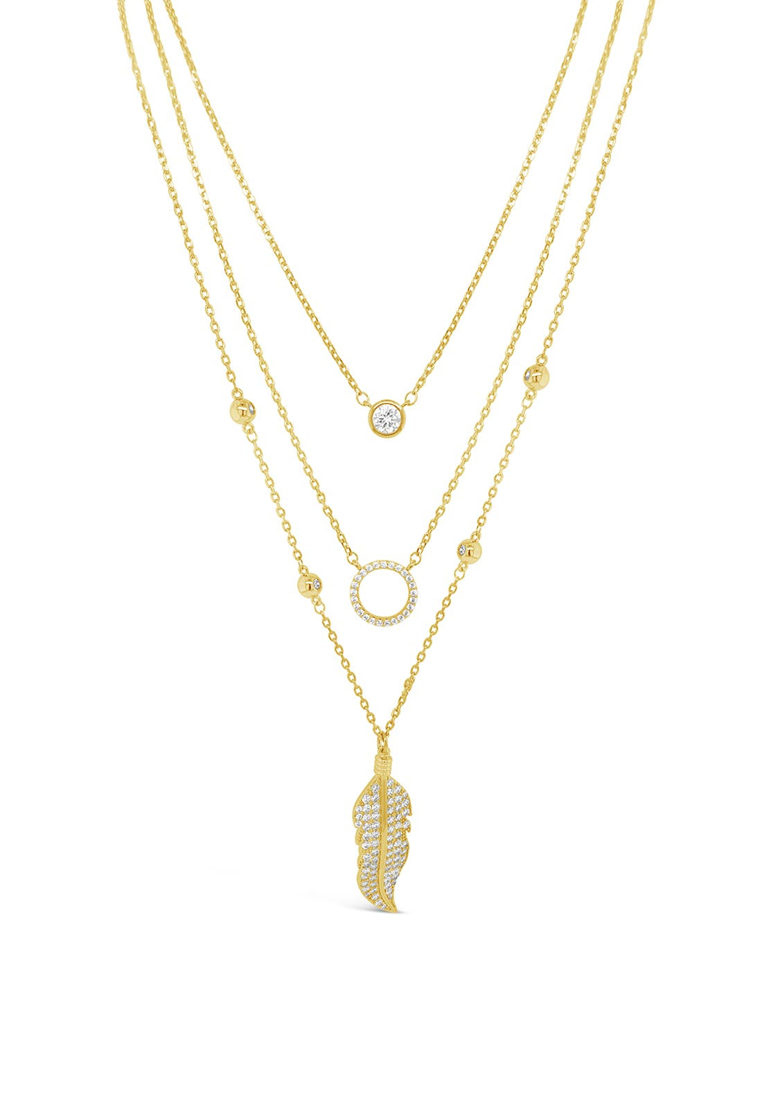 Absolute Multi Chain Diamante Feather Pendent Chain, Gold