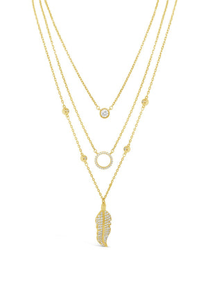 Absolute Multi Chain Diamante Feather Pendent Chain, Gold