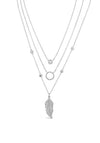 Absolute Multi Chain Diamante Feather Pendent Chain, Silver