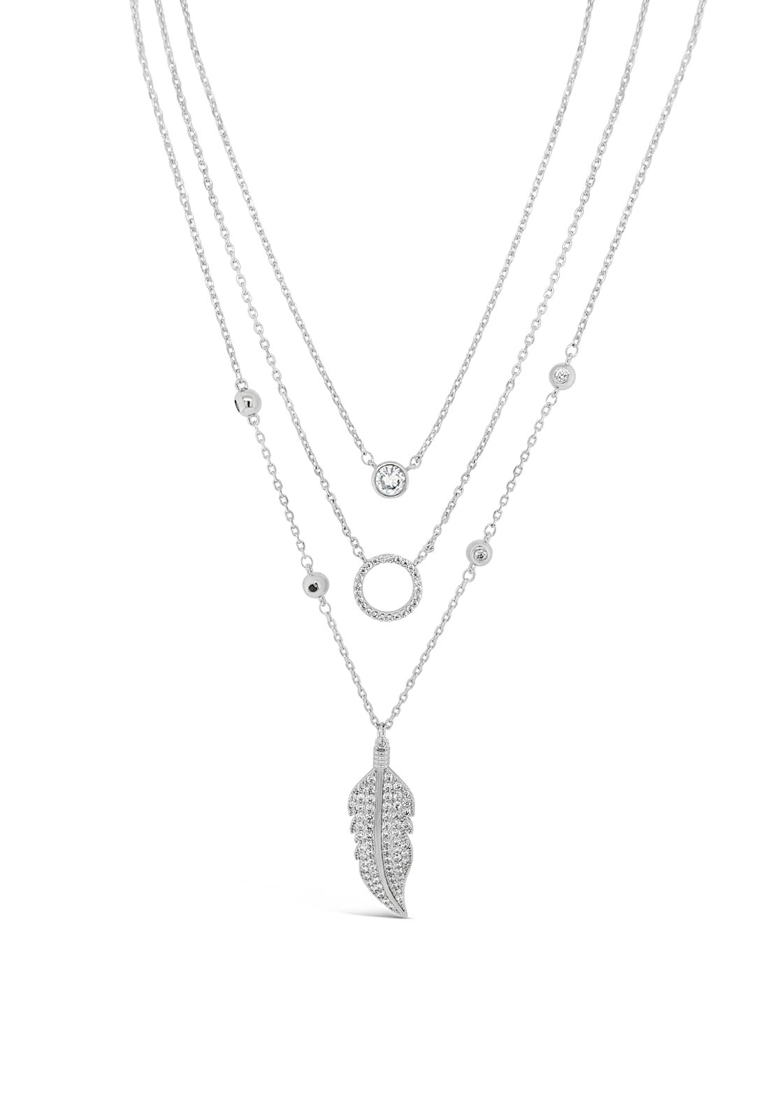 Absolute Multi Chain Diamante Feather Pendent Chain, Silver