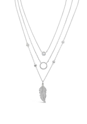 Absolute Multi Chain Diamante Feather Pendent Chain, Silver