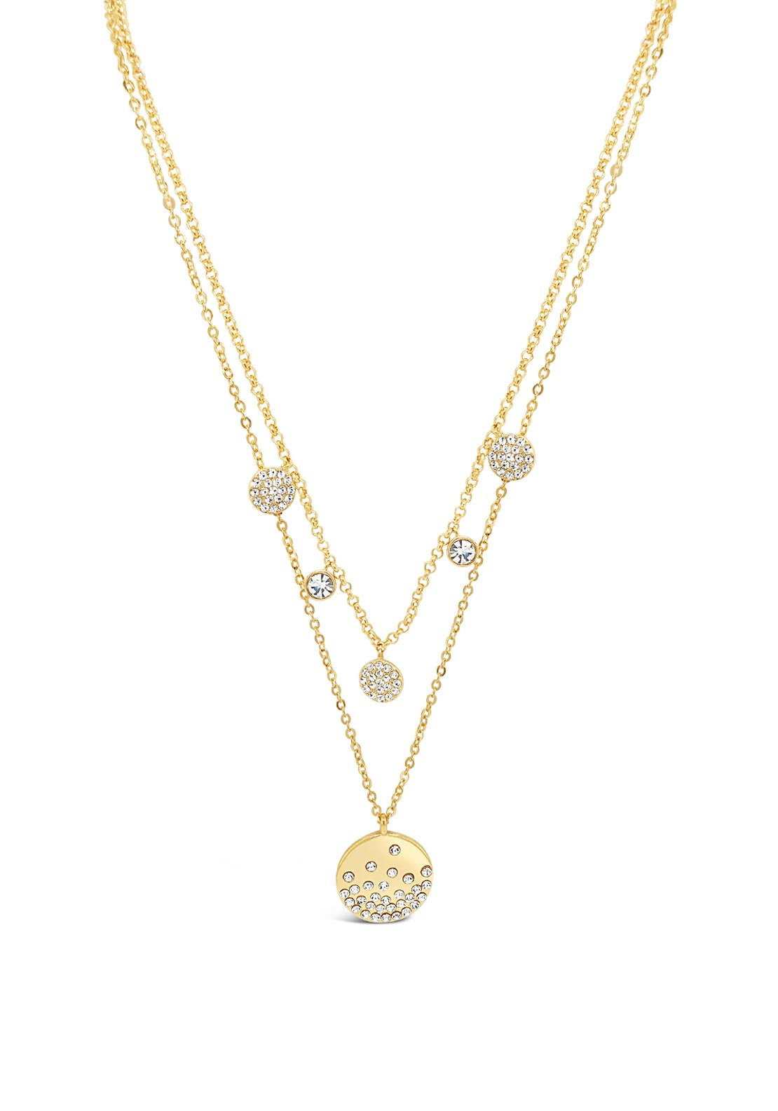 Absolute Double Chain Scattered Diamante Disc Pendent Chain, Gold