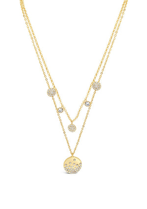 Absolute Double Chain Scattered Diamante Disc Pendent Chain, Gold