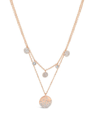 Absolute Double Chain Scattered Diamante Disc Pendent Chain, Rose Gold