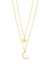 Absolute Double Chain Moon & Star Pendent Necklace, Gold