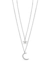 Absolute Double Chain Moon & Star Pendent Necklace, Silver