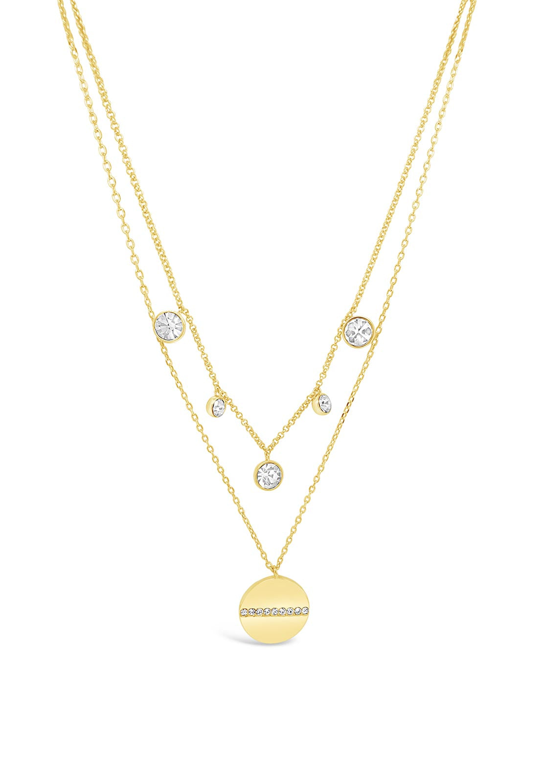 Absolute Double Chain Diamante & Disc Pendent Chain, Gold