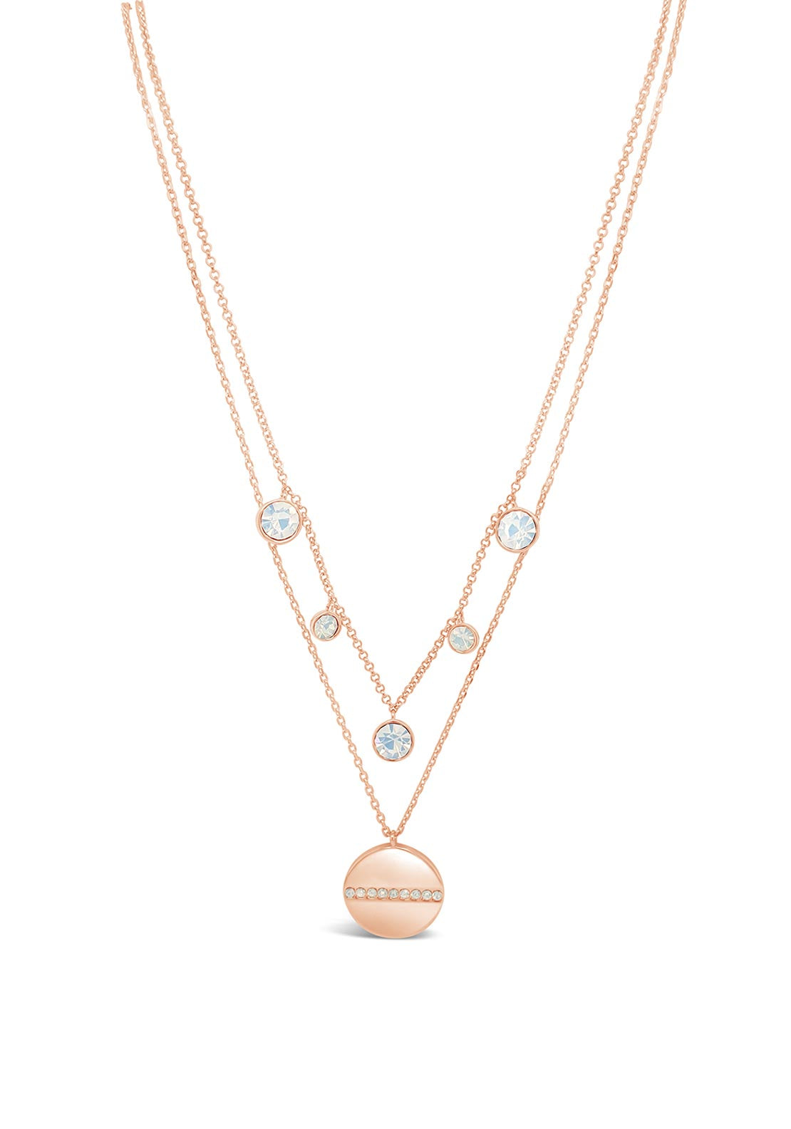 Absolute Double Chain Diamante & Disc Pendent Chain, Rose Gold