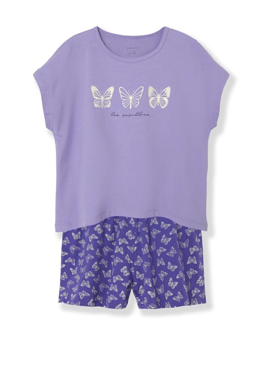 Name It Girl Butterfly Short Sleeve Night Set, Sand Verbena
