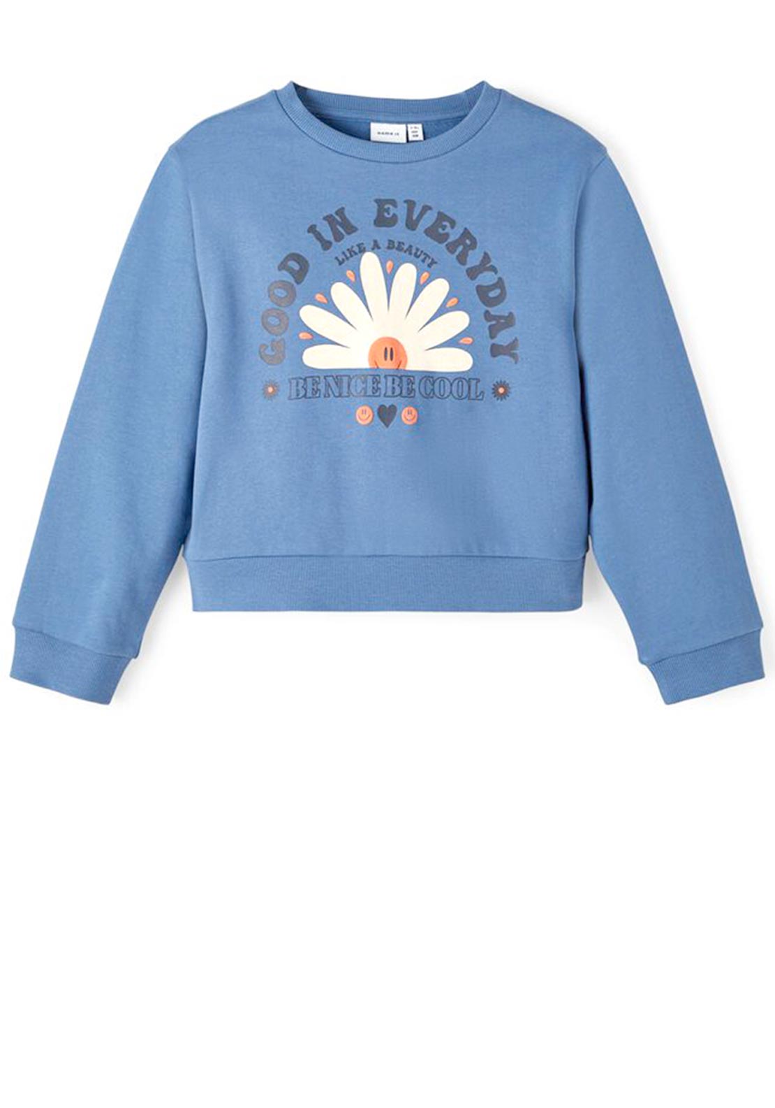 Name It Kid Girl Tiffa Long Sleeve Crop Sweater, Bijou Blue
