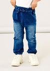 Name It Mini Girl Bibi Baggy Fit Jeans, Dark Blue Denim