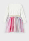 Name It Mini Girl Omina Long Sleeve Tulle Dress, White Alyssum