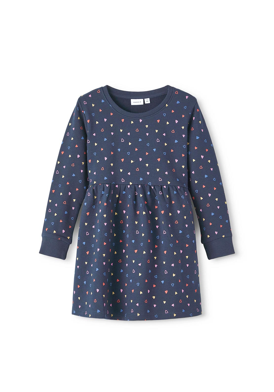 Name It Mini Girl Tara Heart Print Sweat Dress, Dark Sapphire