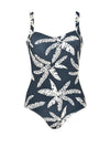 Naturana Leaf Print Contouring Swimsuit, Navy