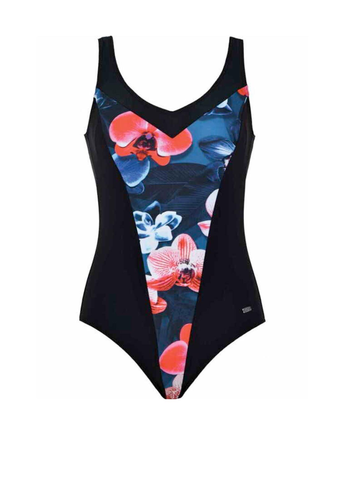 Naturana Valessa Floral Panel Swimsuit, Black Multi