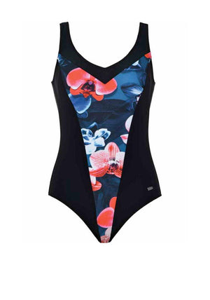 Naturana Valessa Floral Panel Swimsuit, Black Multi