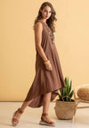 Naya Linen Blend Dip Hem Midi Dress, Brown