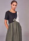 Naya Colour Block Linen Midi Dress, Green
