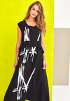 Naya Printed Curved Hem Long Dress, Black & White