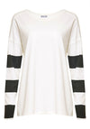 Naya Striped Sleeve Relaxed Fit Cotton Top, White