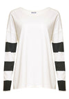 Naya Striped Sleeve Relaxed Fit Cotton Top, White