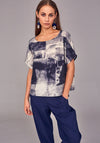 Naya Graphic Print Linen Mix Top, Navy