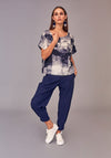 Naya Graphic Print Linen Mix Top, Navy