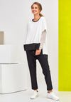 Naya Contrast Band Trim Top, White & Black