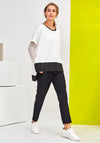Naya Contrast Band Trim Top, White & Black