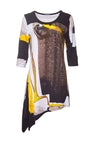 Naya Graphic Print Asymmetric Trim Tunic Top, Black