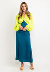 Never Fully Dressed Colour Block Maxi Dress, Lime & Blue