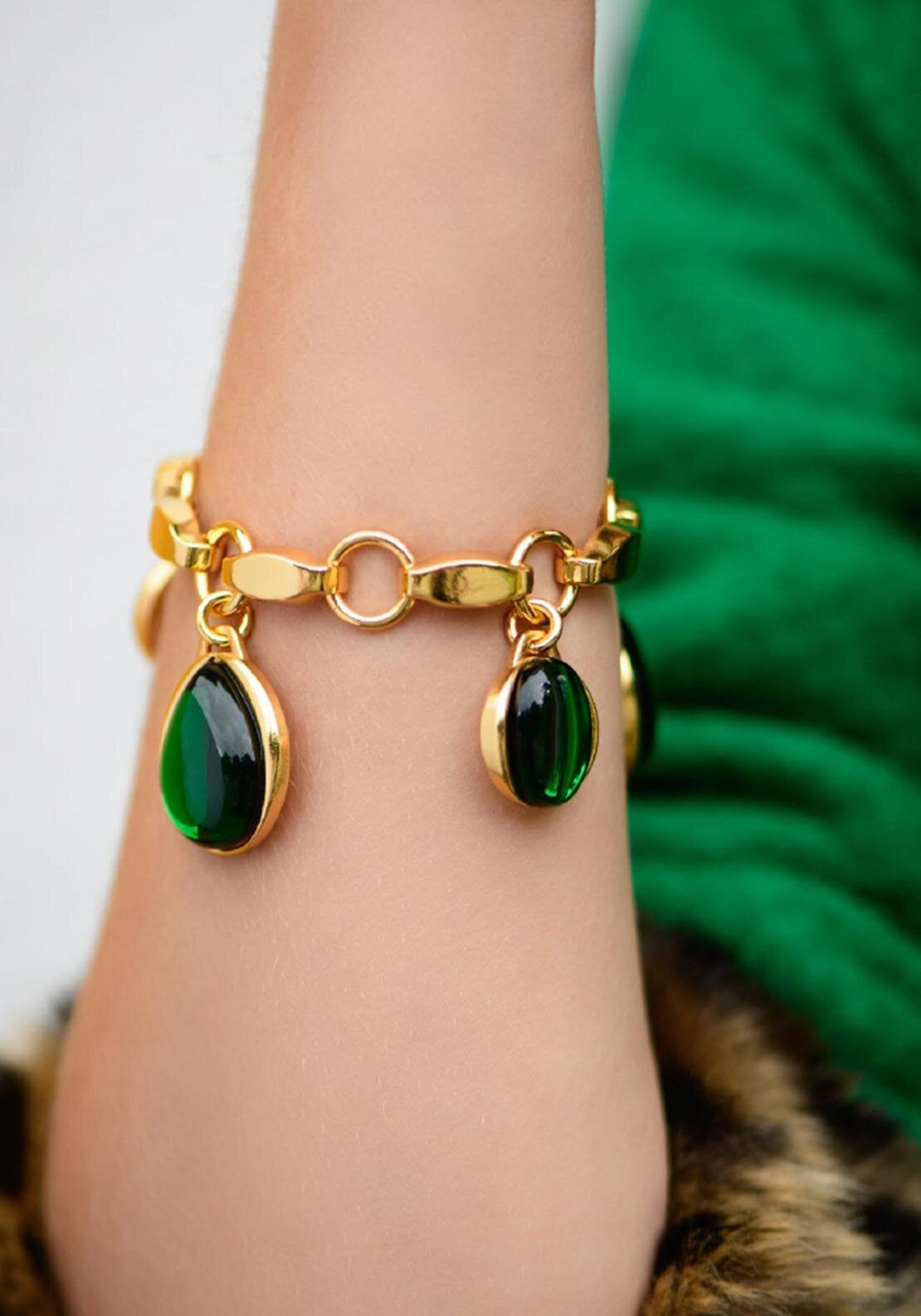 Newbridge Silverware Green Cabochon Bracelet, Gold