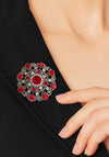 Newbridge Silverware Brooch with Ruby Stones, Antique Silver