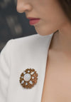 Newbridge Round Brooch with Opal Coloured Stone Settings, Gold