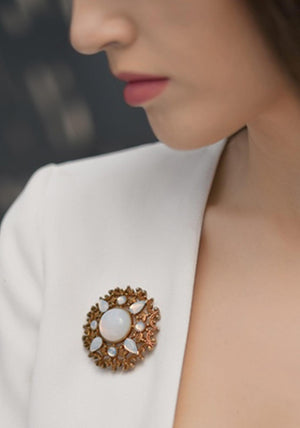 Newbridge Round Brooch with Opal Coloured Stone Settings, Gold