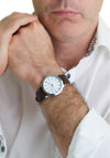 Newbridge Men’s Brown Leather Strap Watch, Silver