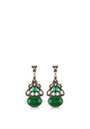Newbridge Silverware Vintage Green Stone Fob Drop Earrings, Gold & Green