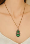 Newbridge Silverware Vintage Green Stone Fob Drop Pendant & Chain, Gold & Green