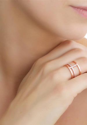 Newbridge Rose Goldplate With Clear Stones Ring, Rose Gold