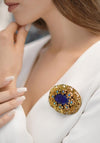 Newbridge Oval Brooch with Blue Stone Settings, Gold & Blue