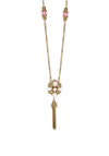 Newbridge Ornate Long Necklace with Perl & Pink Stone, Gold