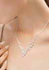 Newbridge Petal with clear Stones Necklace, Silver
