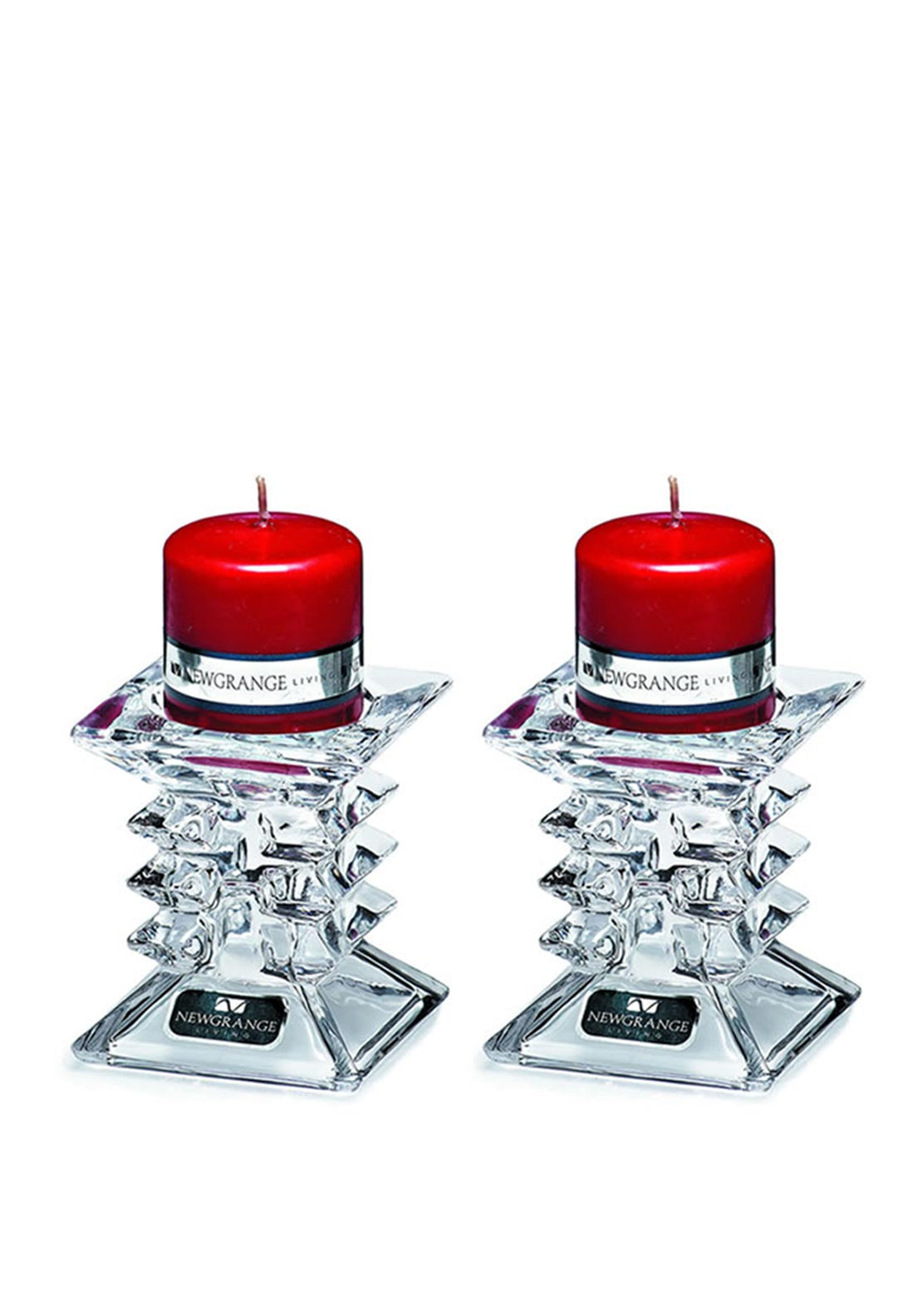 Newgrange Living Ziggy Pillar Candle Holder Pair with Red Candle