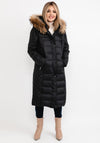 Normann Square Quilted Faux Fur Collar Long Coat, Black