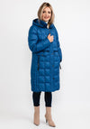 Normann Square Quilted Down Filled Long Coat, Blue