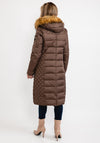 Normann Square Quilted Faux Fur Collar Long Coat, Brown
