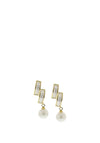 Nour London CZ Pearl Drop Earrings, Gold