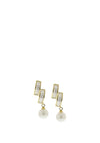 Nour London CZ Pearl Drop Earrings, Gold
