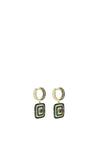 Nour London CZ Square Drop Earrings, Gold & Green