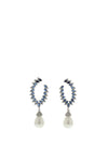Nour London CZ Semi U-Shape Pearl Drop Earrings, Silver